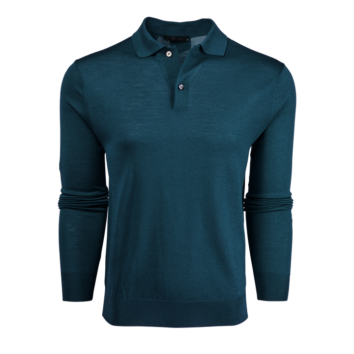 Mens Saratoga Long Sleeve Sweater Polo - Tropical Weight Merino