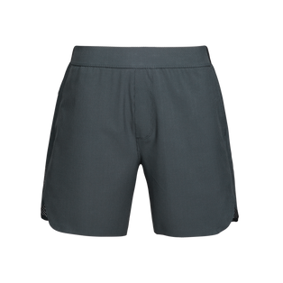 Anthracite Micro Icon Arenac Sport Short - Flat Lay, Wolf-Pattern Woven Fabric Detail | Greyson Clothiers