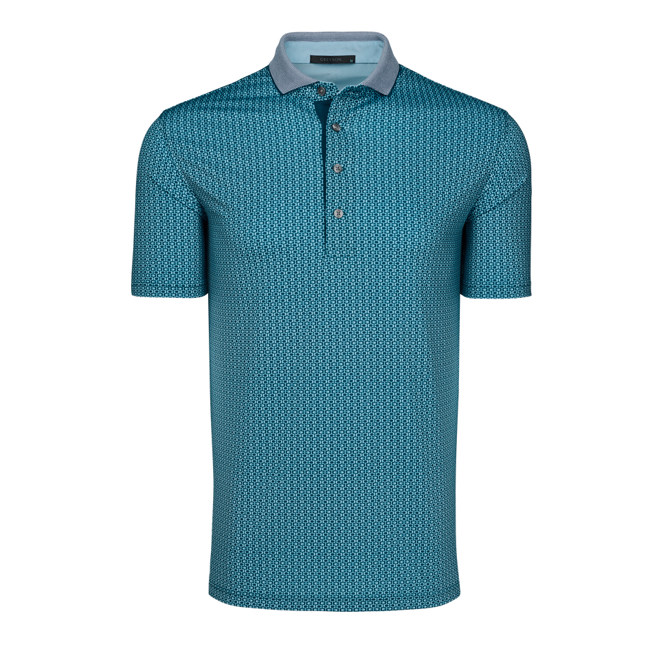 Grove Phantom Echos Geometric Print Men's Golf Polo Contrast Collar - Front View | Greyson Clothiers