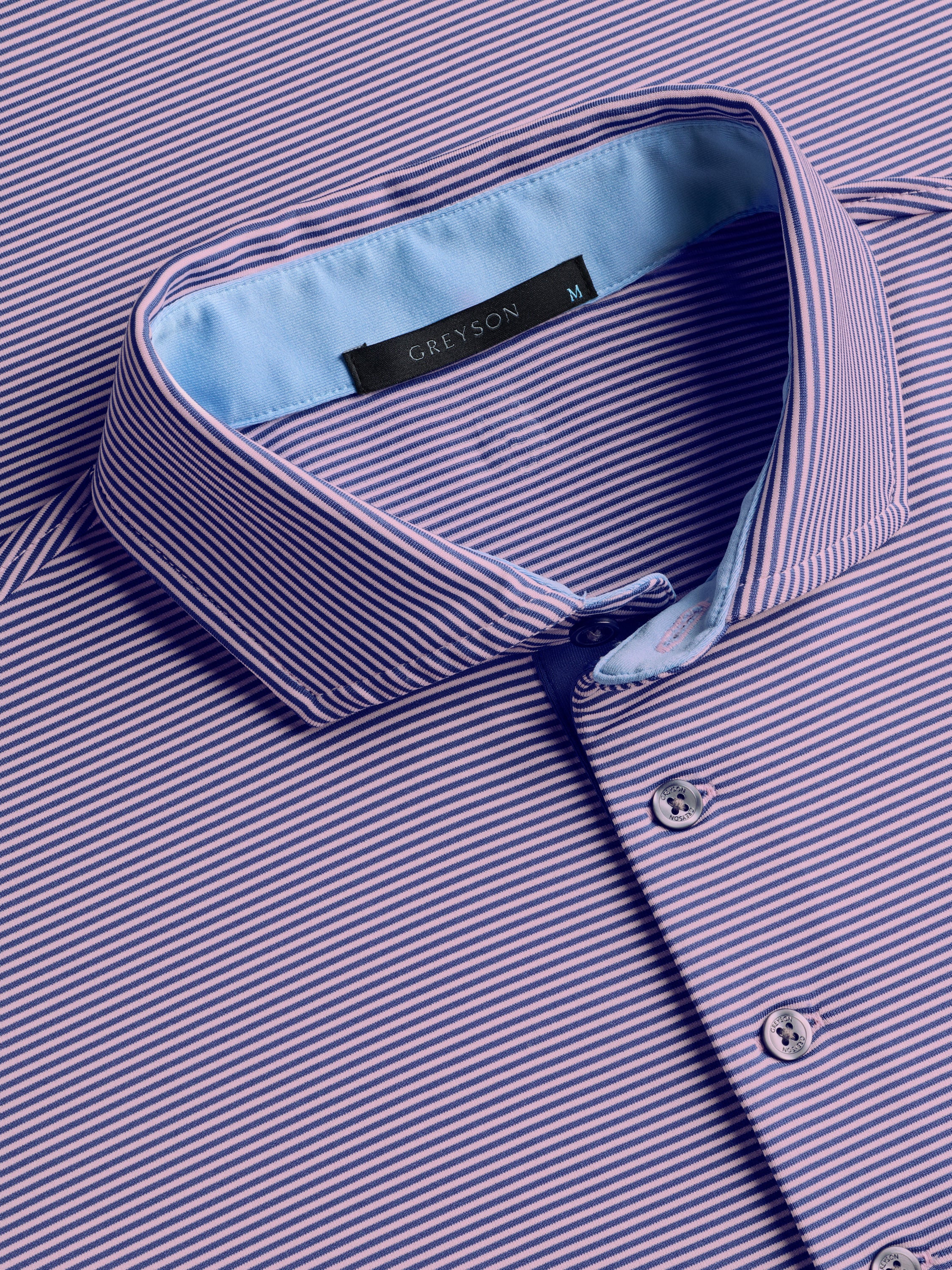 Mens Saranac Short Sleeve Polo - Performance Striped Polo with