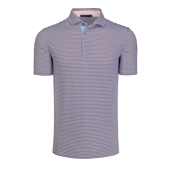 Mens Quogue Short Sleeve Polo - Performance Striped Polo with Self