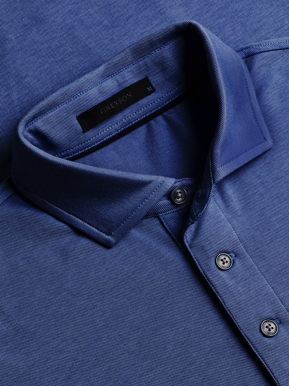 Mens Omaha Long Sleeve Polo - Cotton Blend Pique Polo with Spread Collar