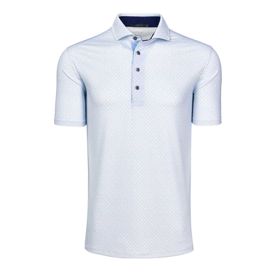 Arctic White Lattice Print Performance Polo - Front View | Greyson Clothiers