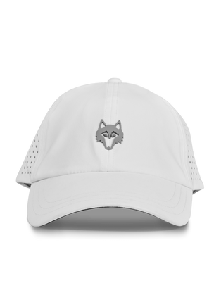 Arctic White Coywolf Perforated Sport Hat - Front View, Wolf Logo | Greyson Clothiers