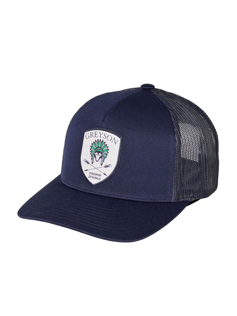 Greyson Clothiers Members Only Wise Wolf Shield Trucker Hat in MALTESE BLUE