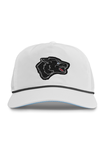 Arctic White Black Wolf Rope Hat - Front View, Wolf Patch Detail | Greyson Clothiers