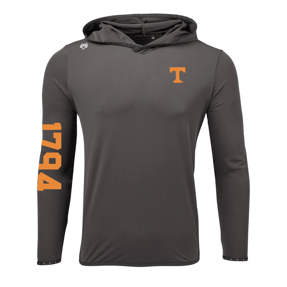 LONG-SLEEVED CHARCOAL T-SHIRT WITH JERSEY HOOD, BABY LONG-SLEEVED CHARCOAL T-SHIRT WITH JERSEY HOOD, BABY