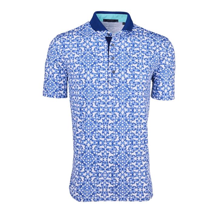 Mens Blue Migration Short Sleeve Polo - Performance Printed