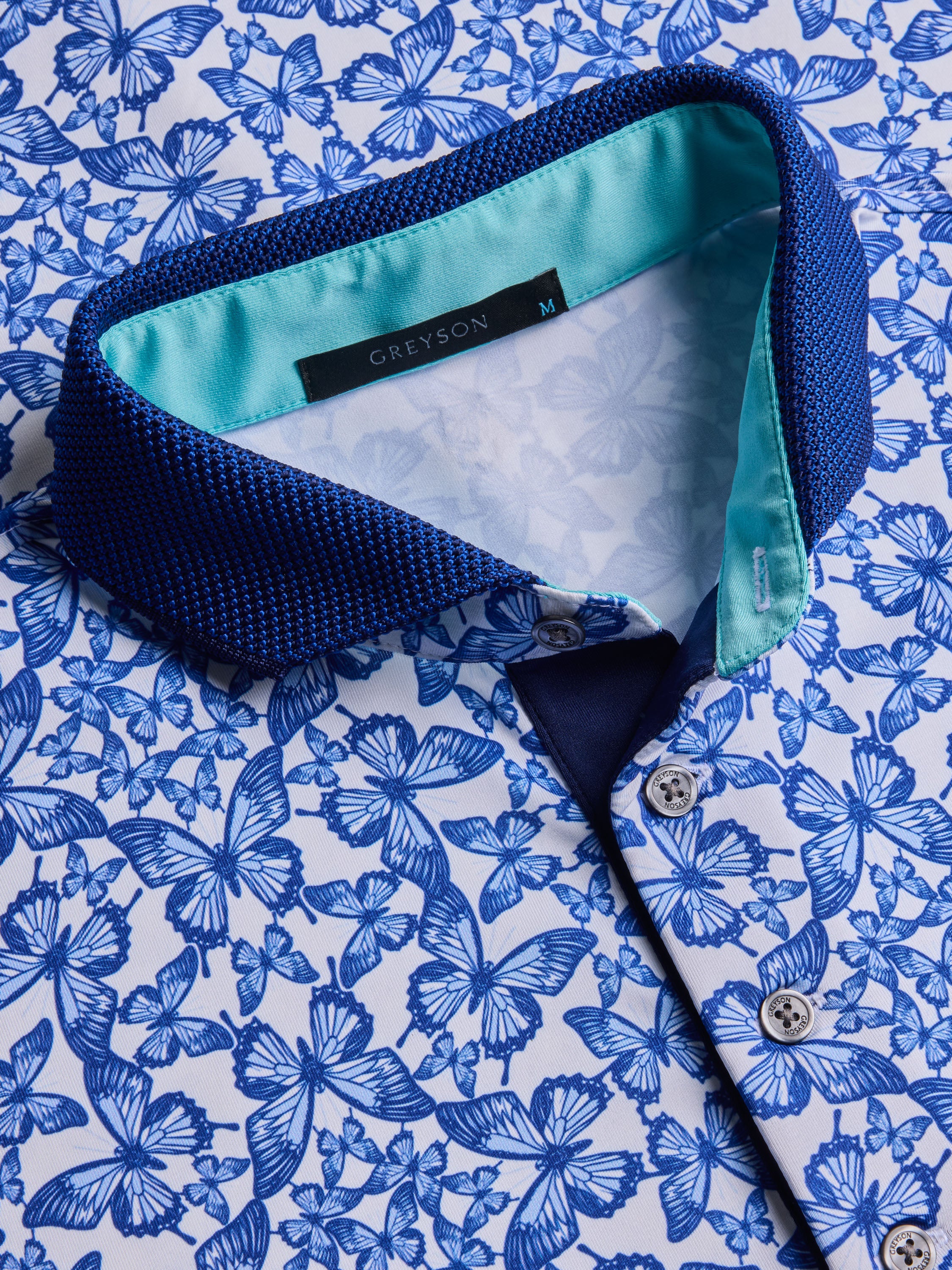 Mens Printed Short Sleeve Blue Migration Polo