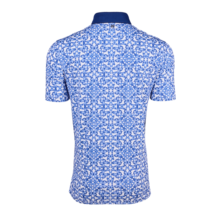 Mens Blue Migration Short Sleeve Polo - Performance Printed Polo Mens Blue Migration Short Sleeve Polo - Performance Printed Polo