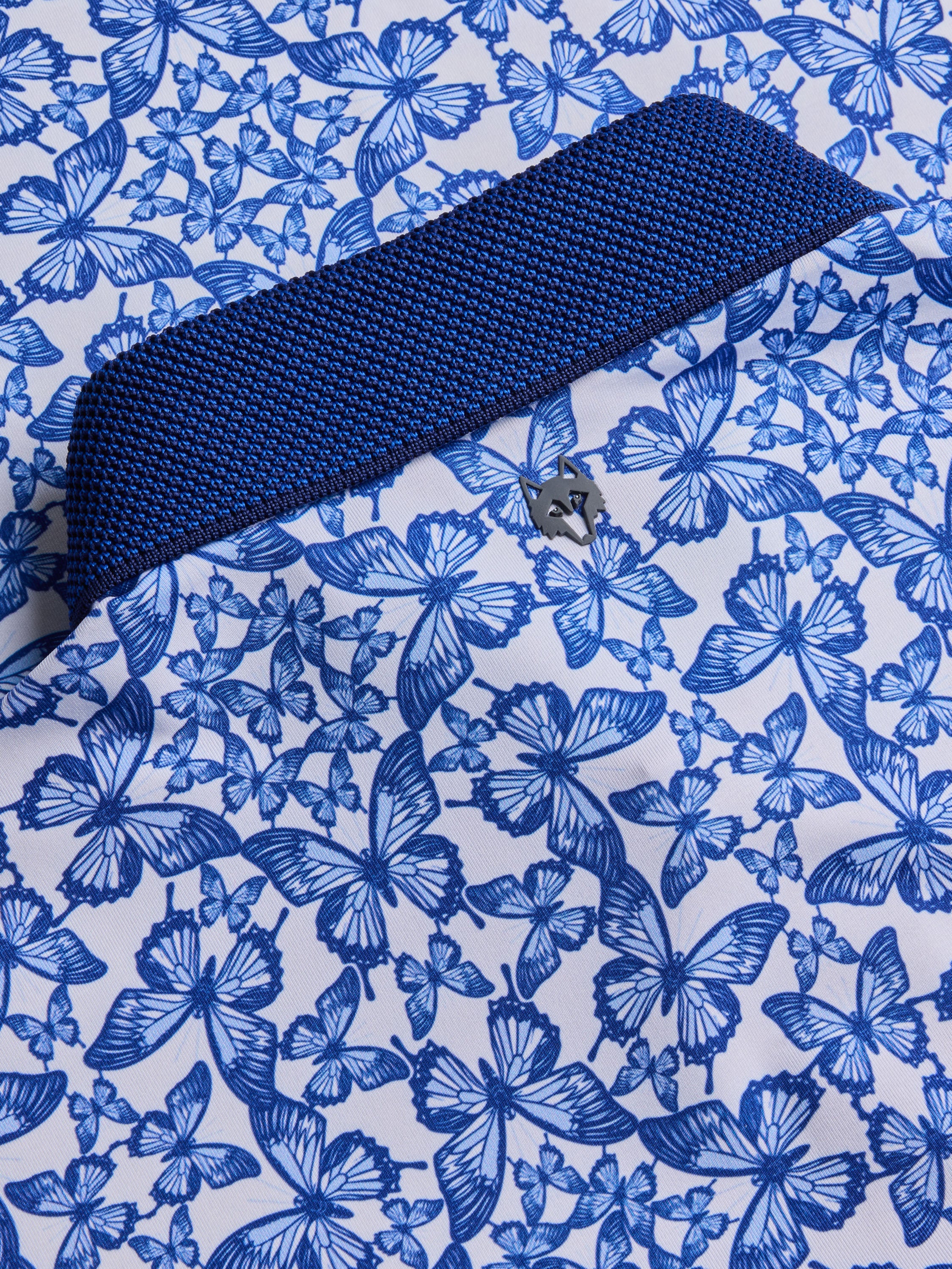 GREYSON 青い馬プリント ポロシャツ Mens Blue Migration Short Sleeve Polo - Performance Printed