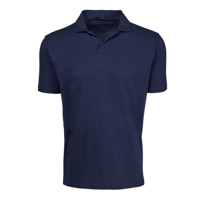 Mens Alpha Slub Johnny Collar Short Sleeve Polo | Greyson