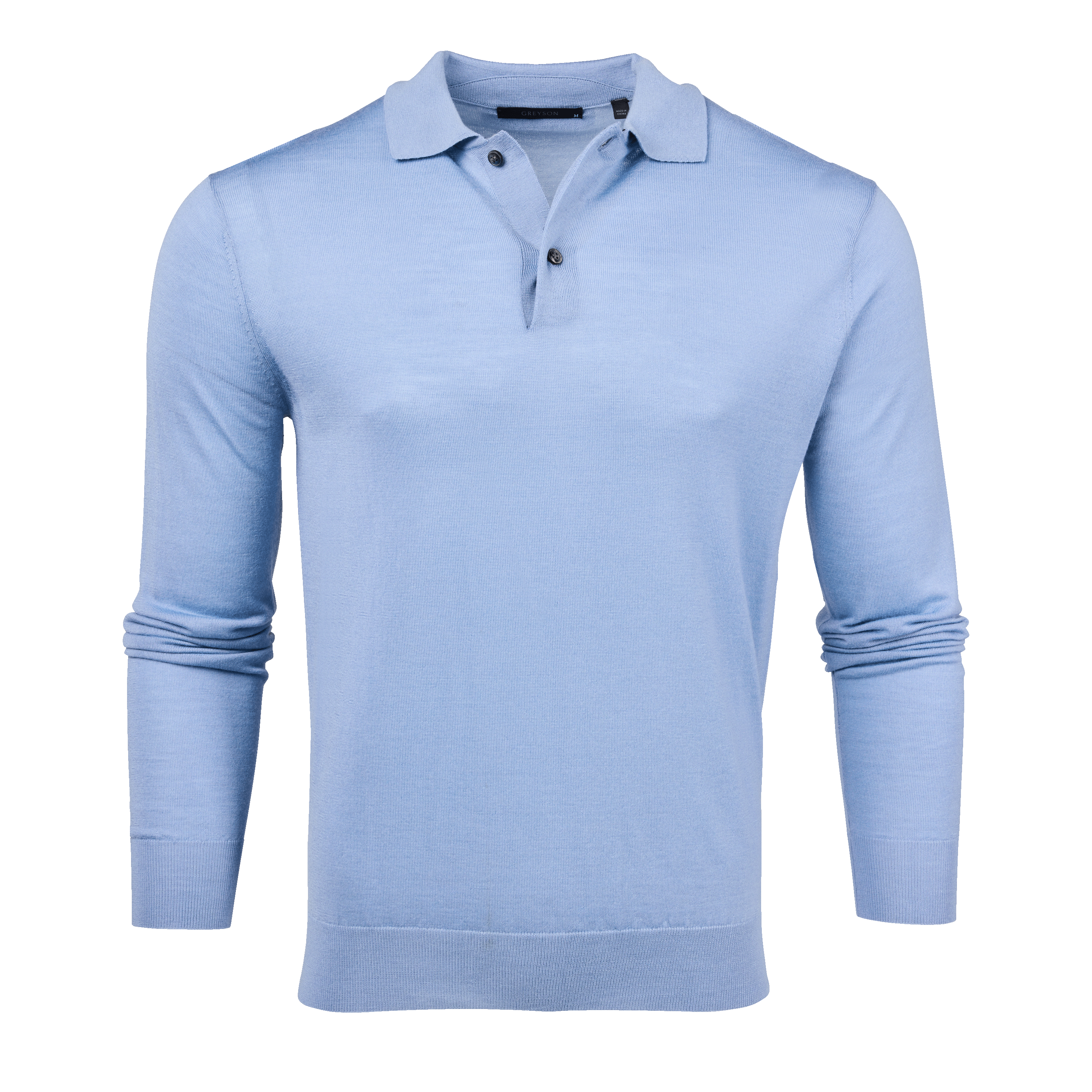 Buy Light Blue Marl Slim Fit Knitted Long Sleeve Polo Shirt