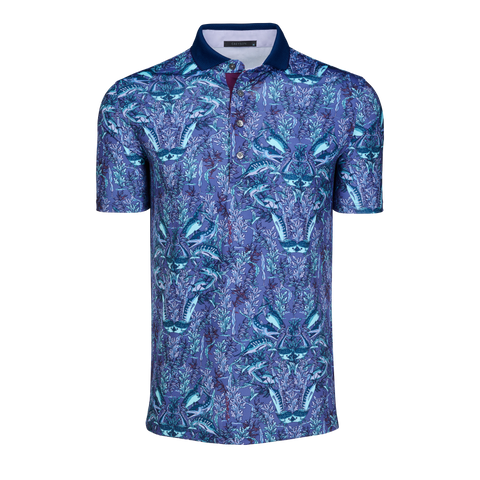 GREYSON FOOTPRINTS POLO FALCON 日本M/L相当 Mens Marlin Curiosities Short Sleeve Polo - Performance Printed