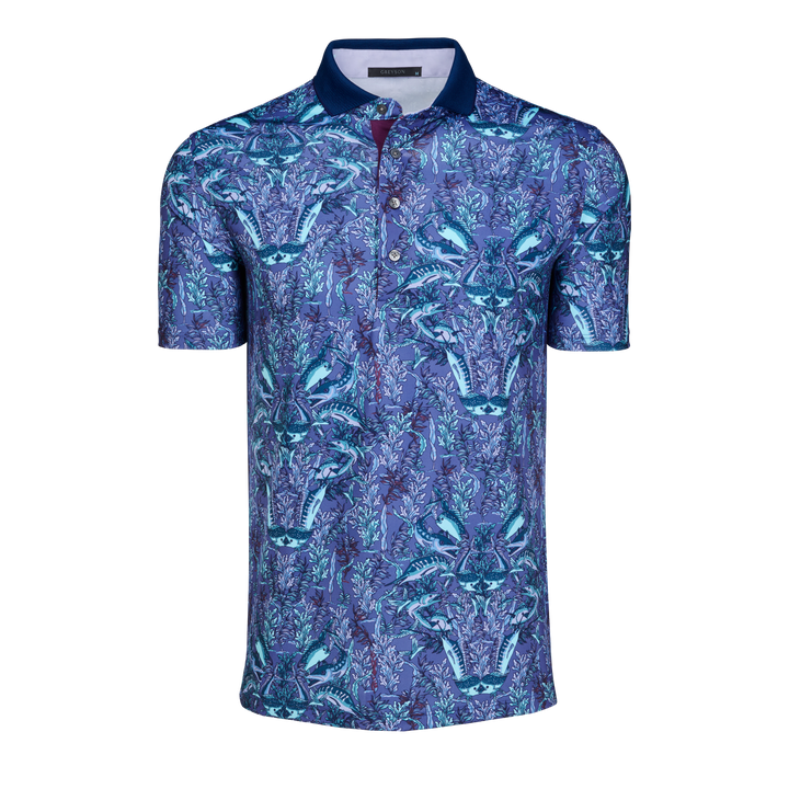 人気のボーダー　GREYSON グレイソン　ARENAL POLO 表記M Mens Marlin Curiosities Short Sleeve Polo - Performance Printed