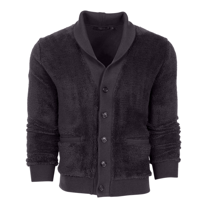 Mens Mississauga Sherpa Cardigan - Button-Up Fleece Shawl Collar