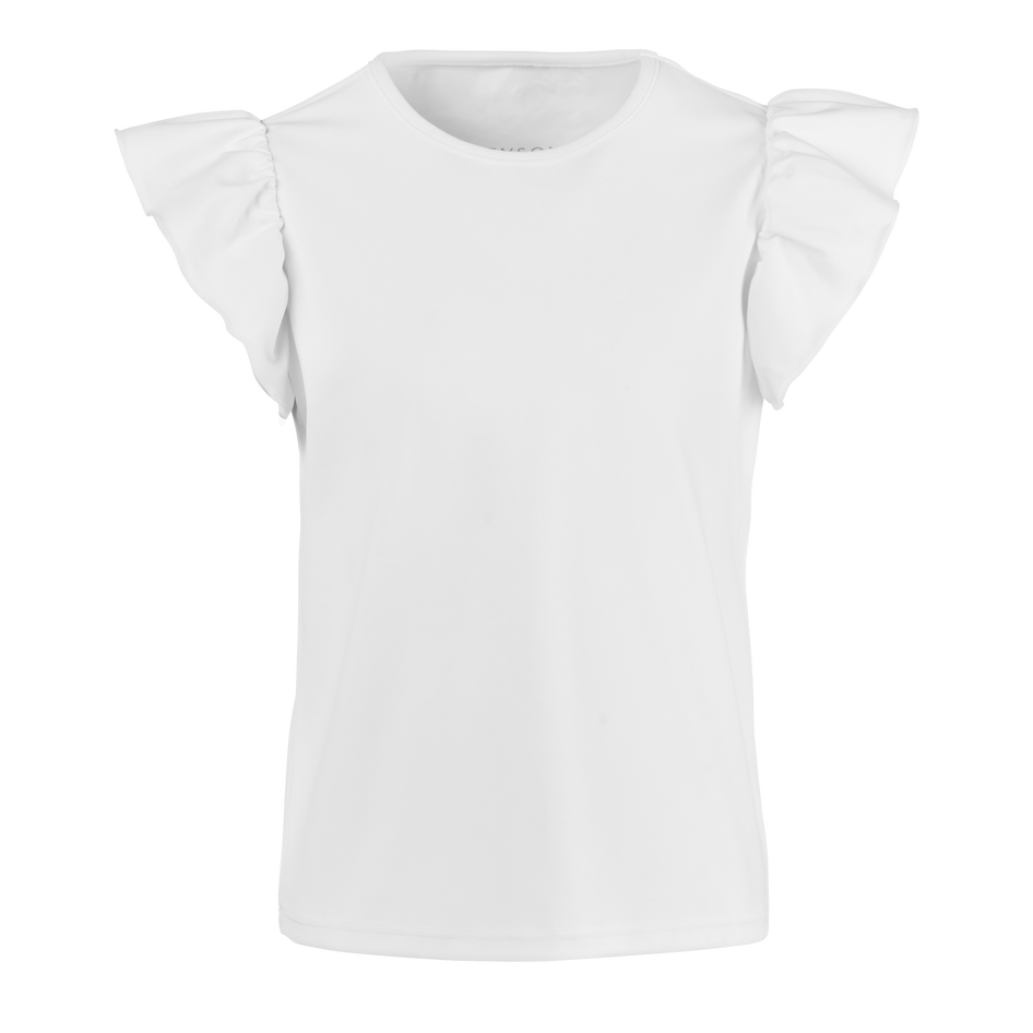 Girl's Venus Short Sleeve Top in Arctic white flutter sleeve performance tee - Front View | Greyson Clothiers