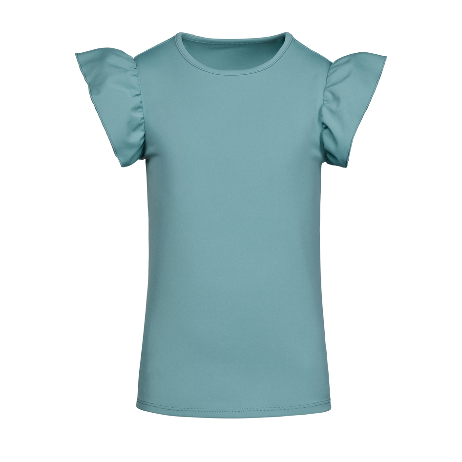 Agave Girls' Sophia Top with Puffed Flutter Sleeves in Teal - Front View | Greyson Clothiers