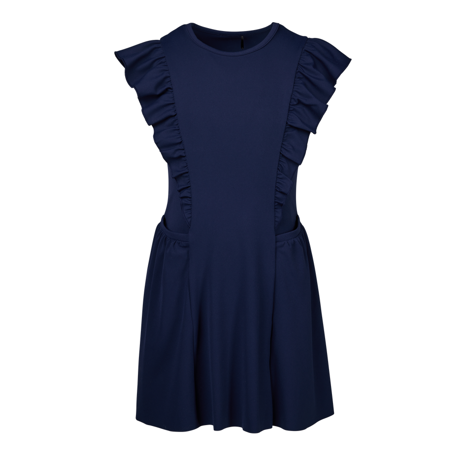 Maltese Blue Girl's Venus Dress - Front View, Ruffle Detail Girls Golf Dress | Greyson Clothiers