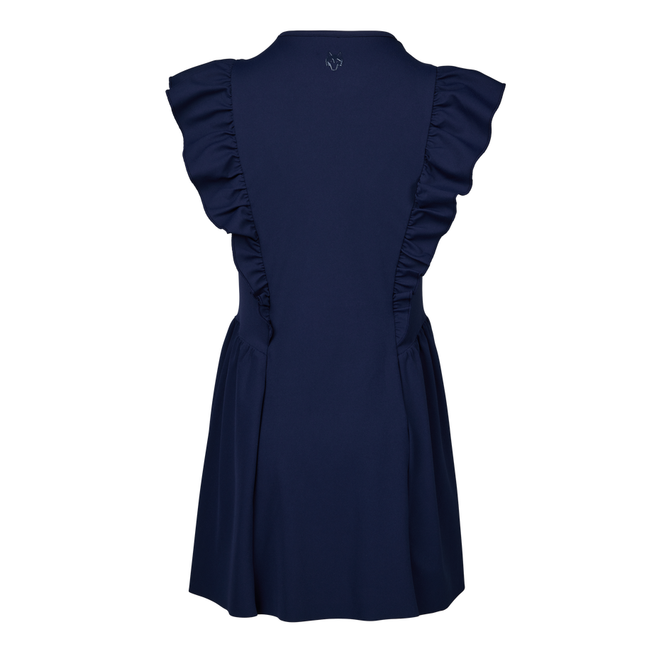 Maltese Blue Girl's Venus Dress - Back View, Wolf Logo Emblem, Performance Girls Dress | Greyson Clothiers