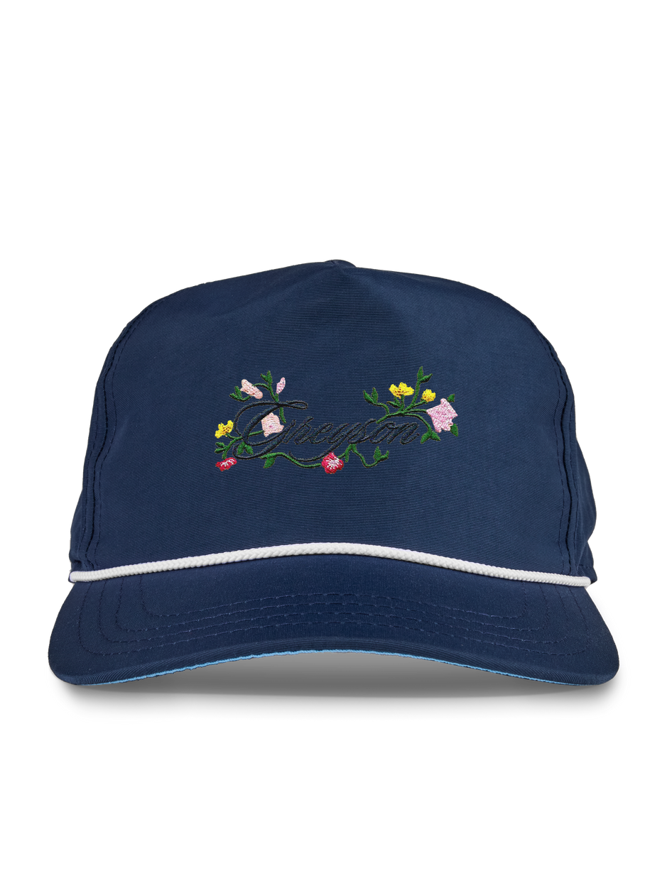 Mens Greyson Floral Rope Hat - Structured Flat Brim Snapback Cap