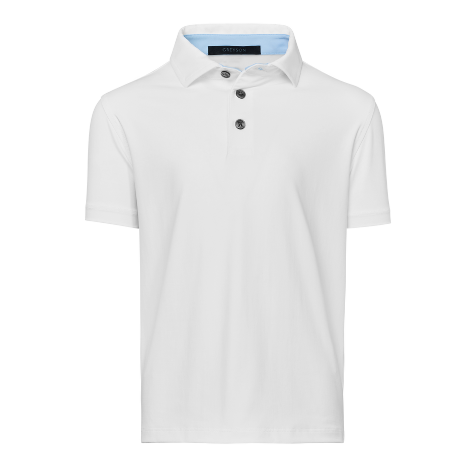Arctic White Boys Cayuse Short Sleeve Performance Polo - Front View | Greyson Clothiers