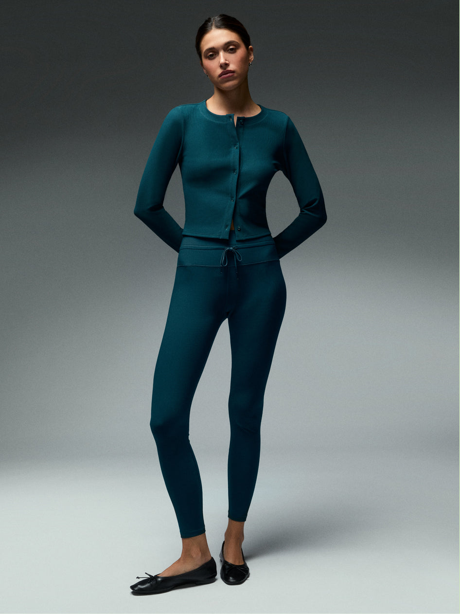 Teal Women's Performance Cardigan & Legging Set - Full Length Front View | Greyson Clothiers