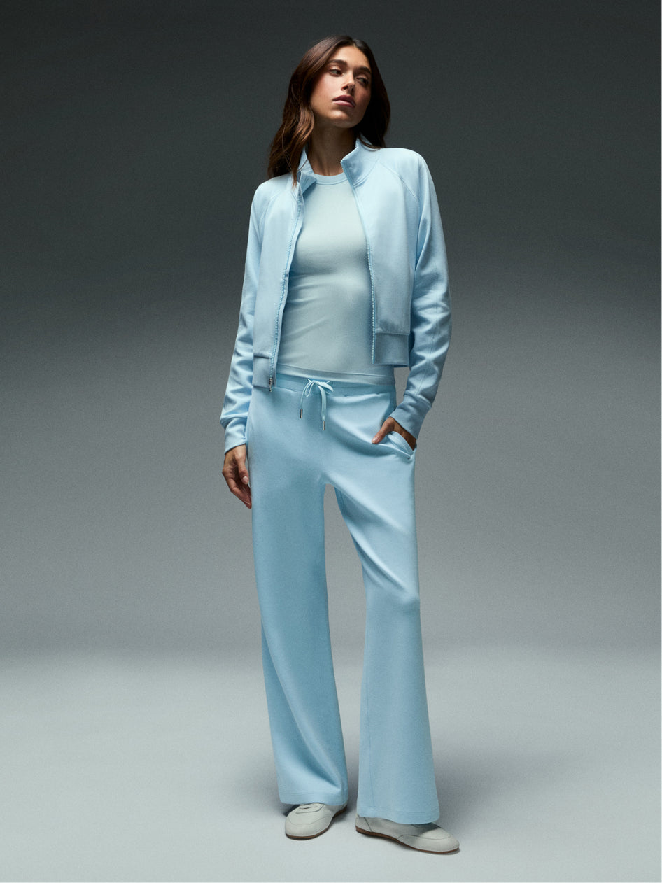 Arctic Blue Women's Performance Zip Jacket and Wide-Leg Pants Set - Full Front View | Greyson Clothiers