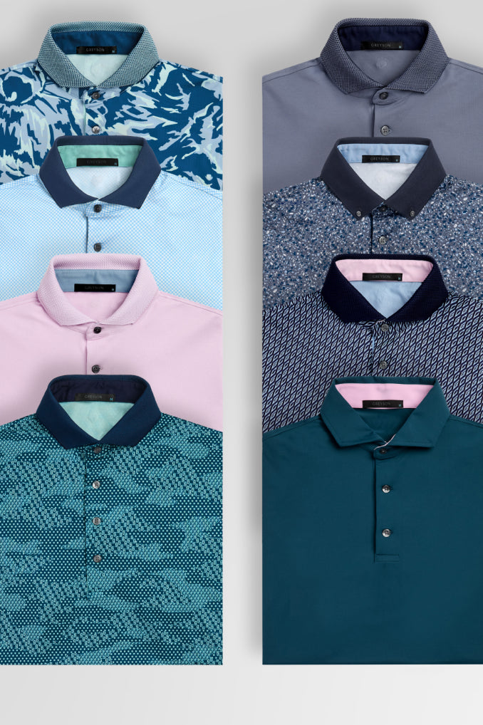 GREYSON 青い馬プリント ポロシャツ Mens Blue Migration Short Sleeve Polo - Performance Printed