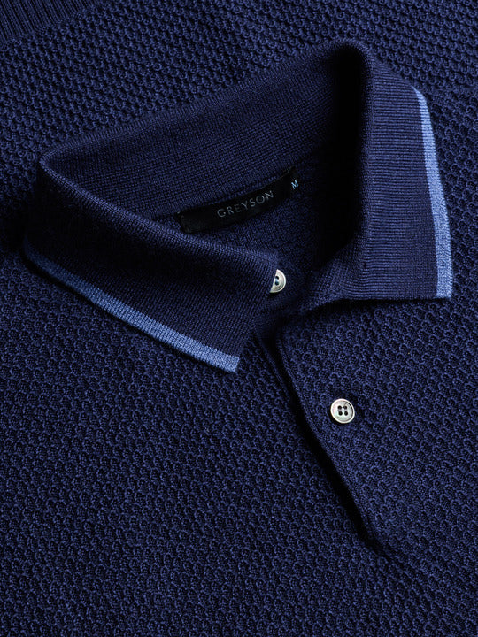 Mens Seneca Short Sleeve Sweater Polo - Lightweight Textured