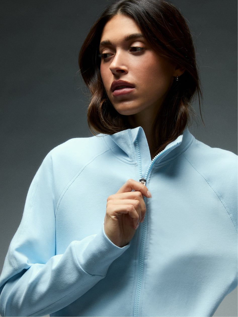 Arctic Blue Women's Full-Zip Jacket Zipper Close-Up Detail - Premium Golf Apparel | Greyson Clothiers