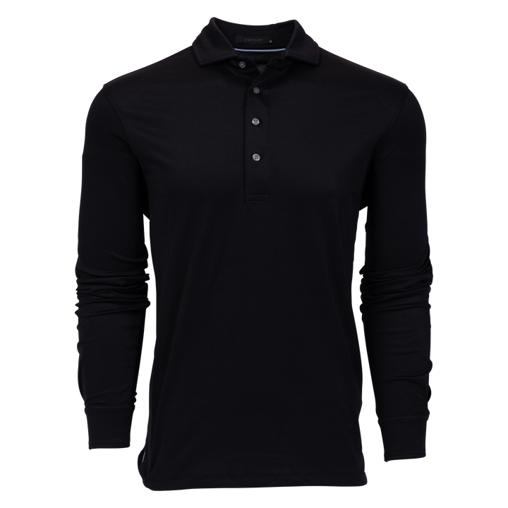 Plain black long 2024 sleeve polo shirt